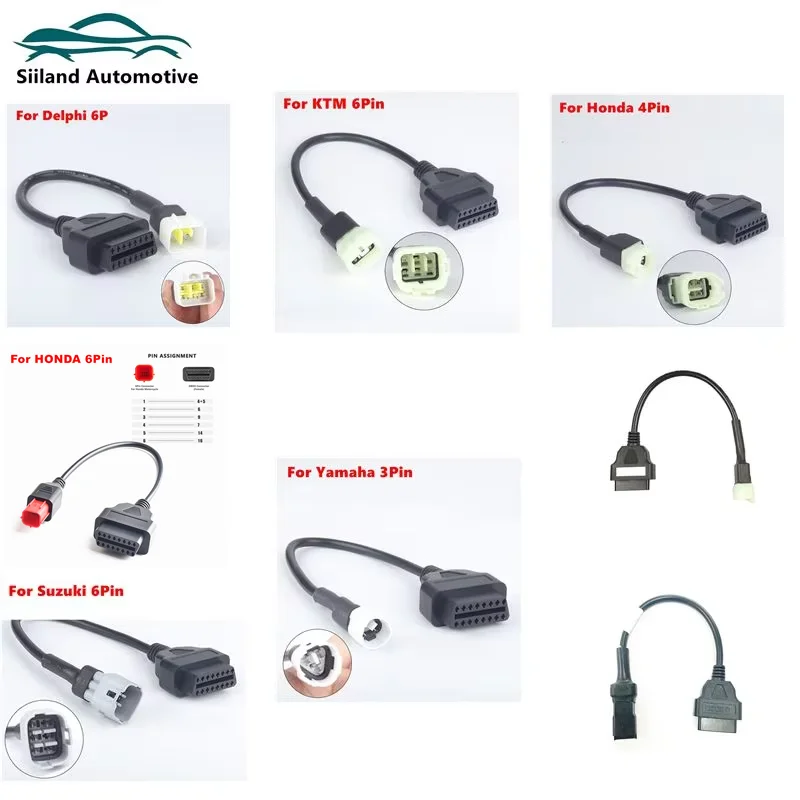 Motorcycle OBD2 Connector For YAMAHA/SUZUKI/Kawasaki/HONDA/Delphi/Ducati 3pin 4pin 6pin Adaptor 3 4 6 PIN OBD 2 Extension Cable