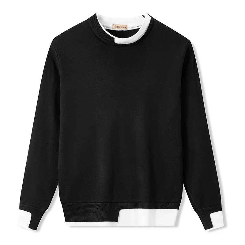 Mode O-Ausschnitt gespleißt gefälschte zweiteilige Pullover Herren bekleidung Frühling Herbst neue lose lässige Pullover koreanische Tops