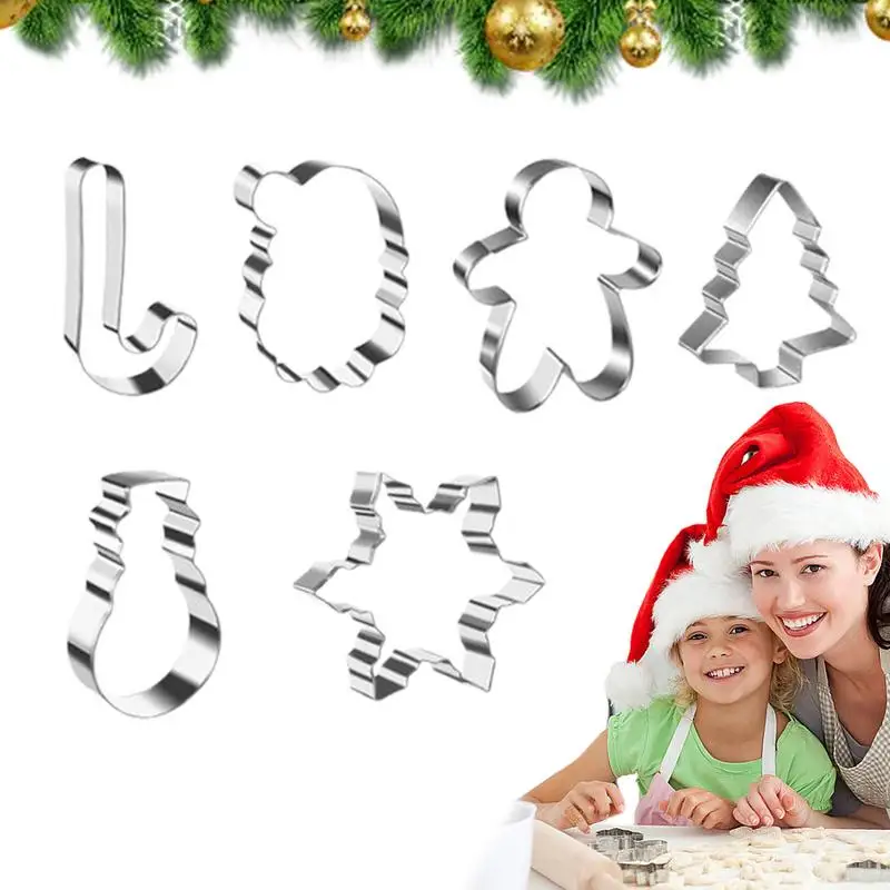 Christmas Cookie Stamps For Baking Christmas Cookie Cutters Snowman Snowflake Shape Cookie Cutters Kit 6 Pieces Christmas Cookie