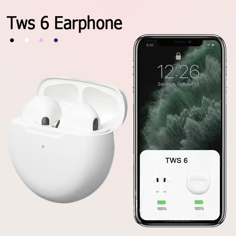 Auriculares originales Tws 6 Auriculares inalámbricos con Bluetooth 5,3 Mini auriculares con micrófono caja de carga para Xiaomi iPhone Samsung