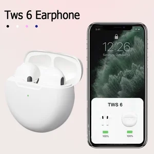 오리지널 이어 버드 TWS 6 무선 블루투스 헤드셋 5.3 Xiaomi iPhone Samsung 용 마이크 충전 상자와 헤드폰 미니 이어폰 케이스가 포함 된 10 개의 최고의 판매 무선 헤드폰 -110