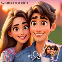 Customize Your Photos Cartoon Style Canvas Print Portrait Couple Family Pet Animal Wall Art Poster Modern Living Room Home Decor