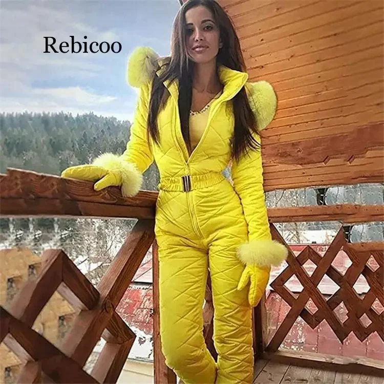 Fleece One Piece Ski Suit Women Snow Overalls Mountain Skiing Jumsuit Super Warm Winter Ski Jacket Pants Breathable Snow Set