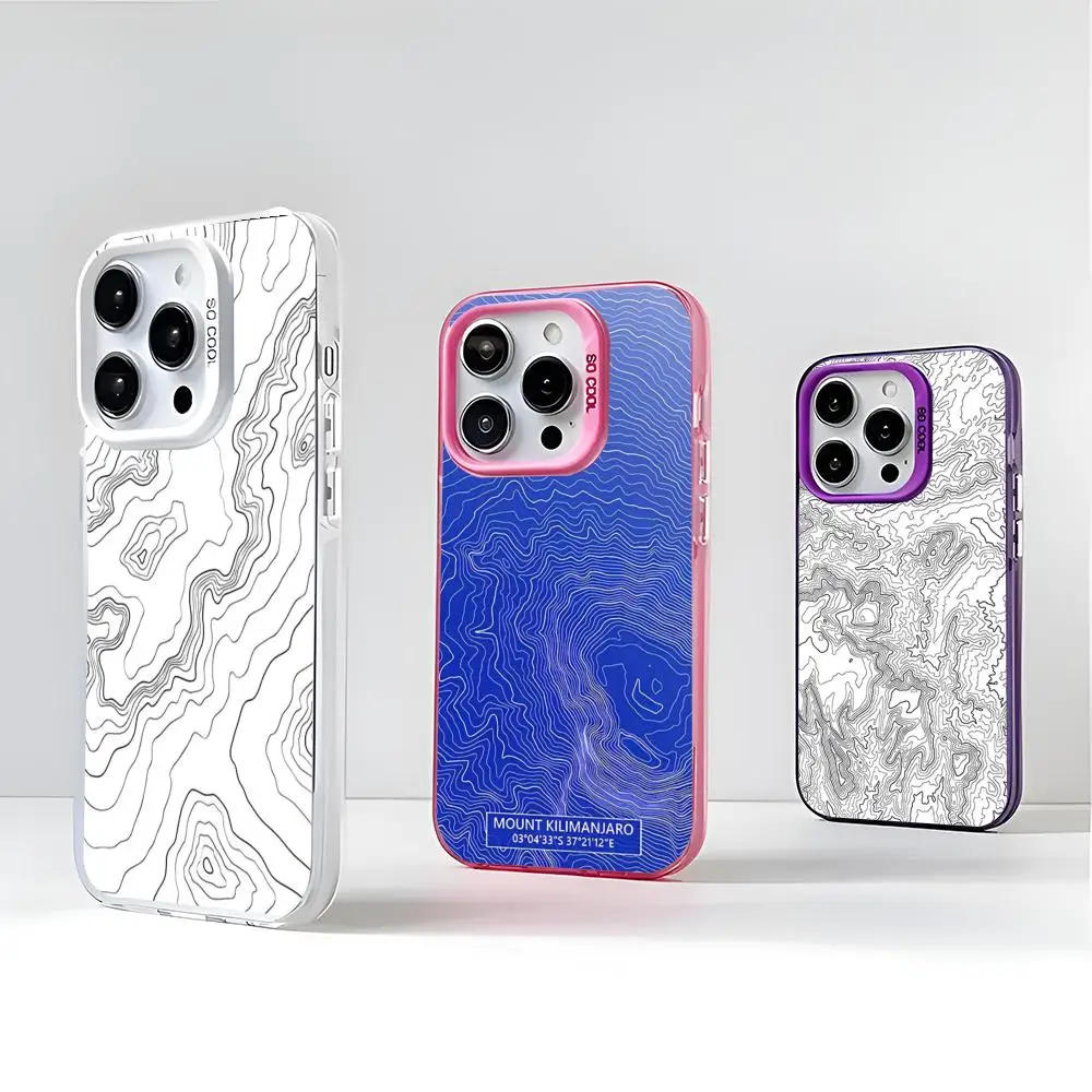 Mountain Contours Phone Case 2024 IMD Case For IPhone 16 15 Pro XR XS 7 8 Plus SE2024 Shockproof Color Phone Funda Cover