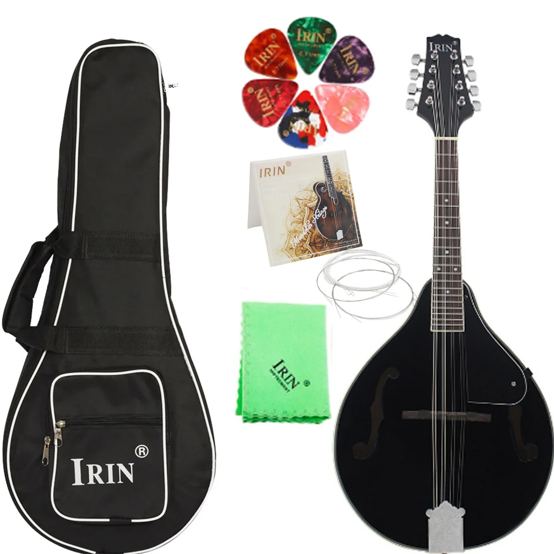 IRIN 8 Strings Mandolin Guitar Classical Melodic Instrument A Style Mandolin with Carrying Backpack Cleaning Cloth Accessories