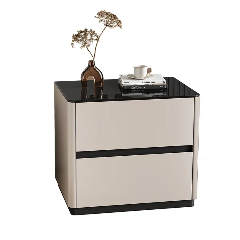 

D33All solid wood paint bedside table simple modern light luxury high-end bedside table tempered glass customization