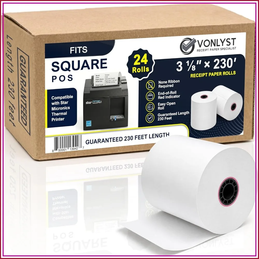 

3 1/8 x 230 ft Thermal Receipt Paper Rolls for Square Register & POS, Star Micronics Printers - 24 Pack