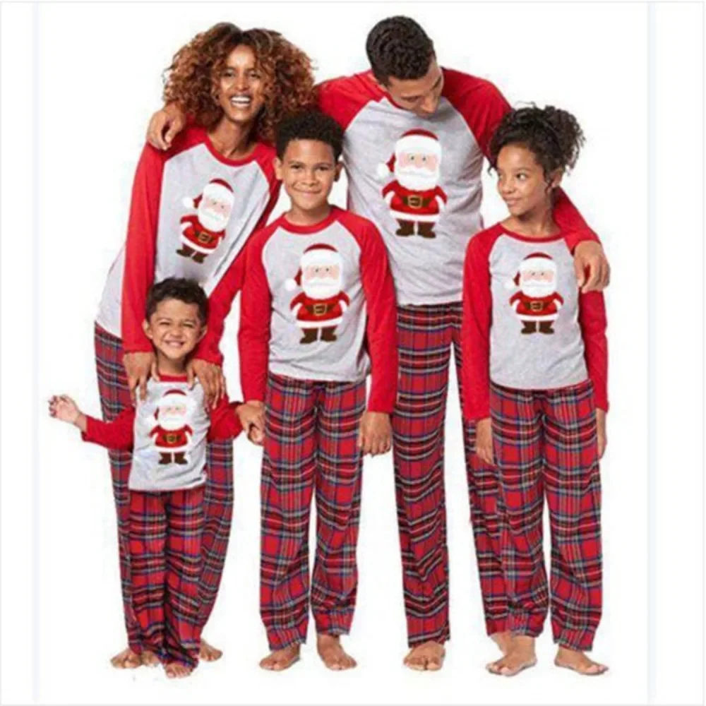 Matching Christmas Pajamas Family Festival Theme Print Long Sleeve Mother-kids Mom and Daughter Matching Clothes Red Family Set