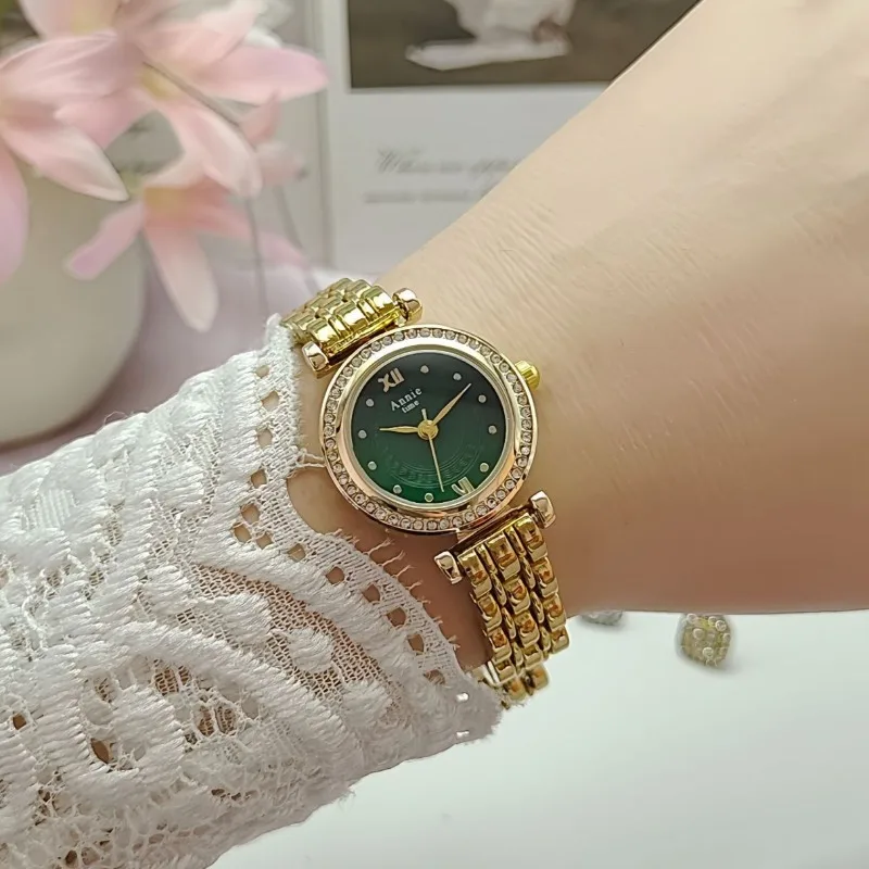 Hot Sale Rhinestone Dial Watches for Women Luxury Gift Steel Strap Quartz Wristwatches Retro Student Watch Relojes Para Mujer