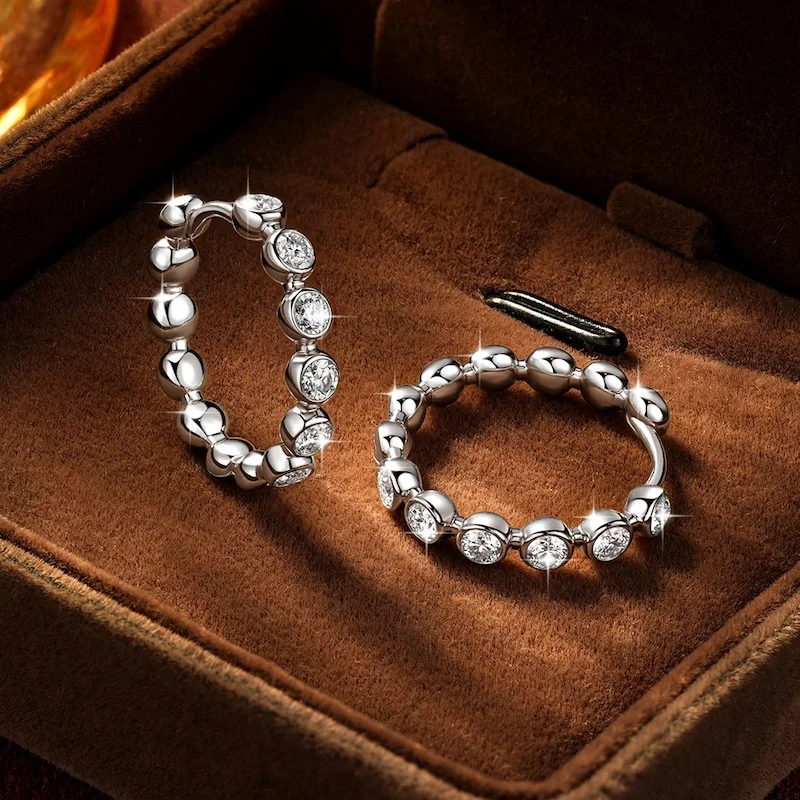 Rrjzz 2,5 mm Full Moissanite Sweet Bubble Creolen für Damen, GRA D-Color, im Labor hergestellte Diamantohrringe, Hochzeitsschmuck, Geschenke – Detail 11