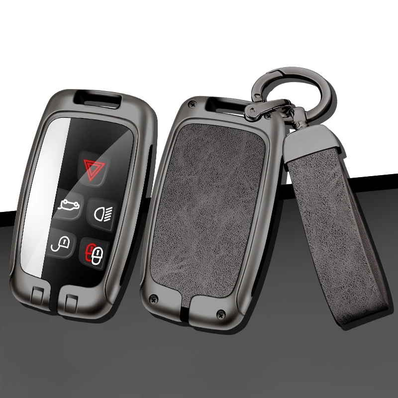 Couro caso chave do carro de metal para Land Rover, capa saco para Range Rover Sport Evoque Freelander Velar Discovery 4, Jaguar XE XJ XF guitarra
