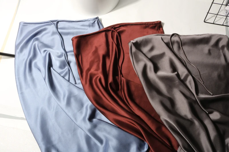 New In 2026 Women's Spring Summer Solid Color Satin Long Skirt High Waist Lace-up Trendy Elegant Faldas Female Beach Maxi Skirts