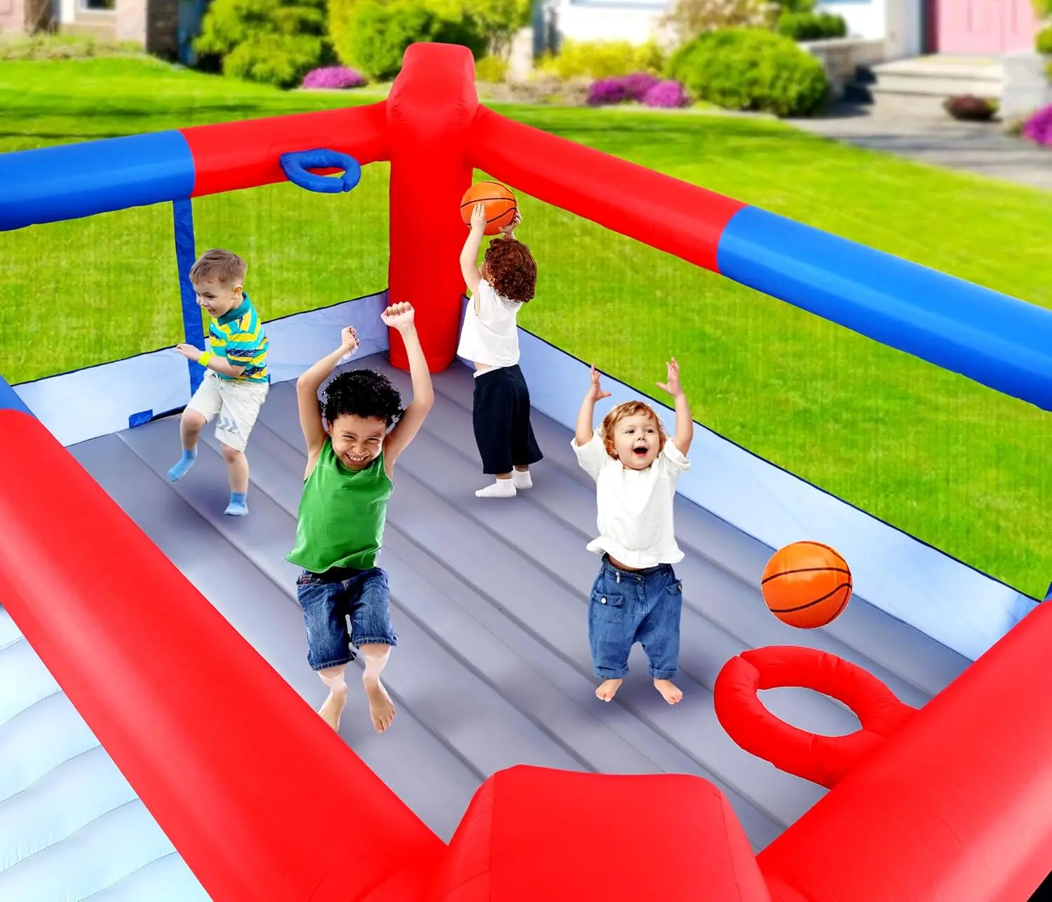 Maison gonflable de rebond avec toboggan, 15,3 pieds x 14,7 pieds, château sautant avec souffleur, fléchettes, double panier de basket-ball, double coup de pied B