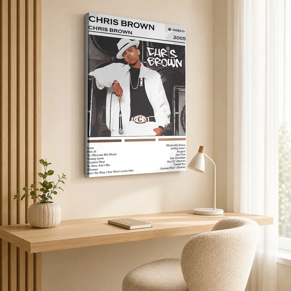 Chris Brown Album Cover Art Framed Canvas Poster Custom Retro Music Wall Paintings Decoration for Studio Bedroom Ready to Hang
