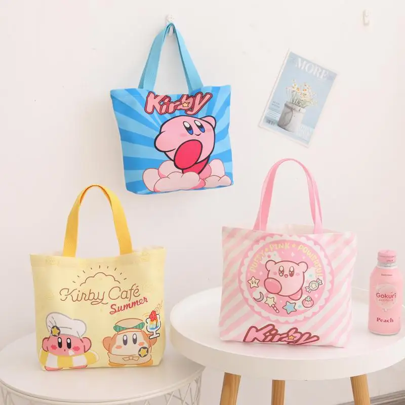 Kirby Cartoon Canvas Bento Bag Anime Figure Women Outdoor Travel Picnic Bento Lunch Bag Girls Food Snack Storage Handbag Gift