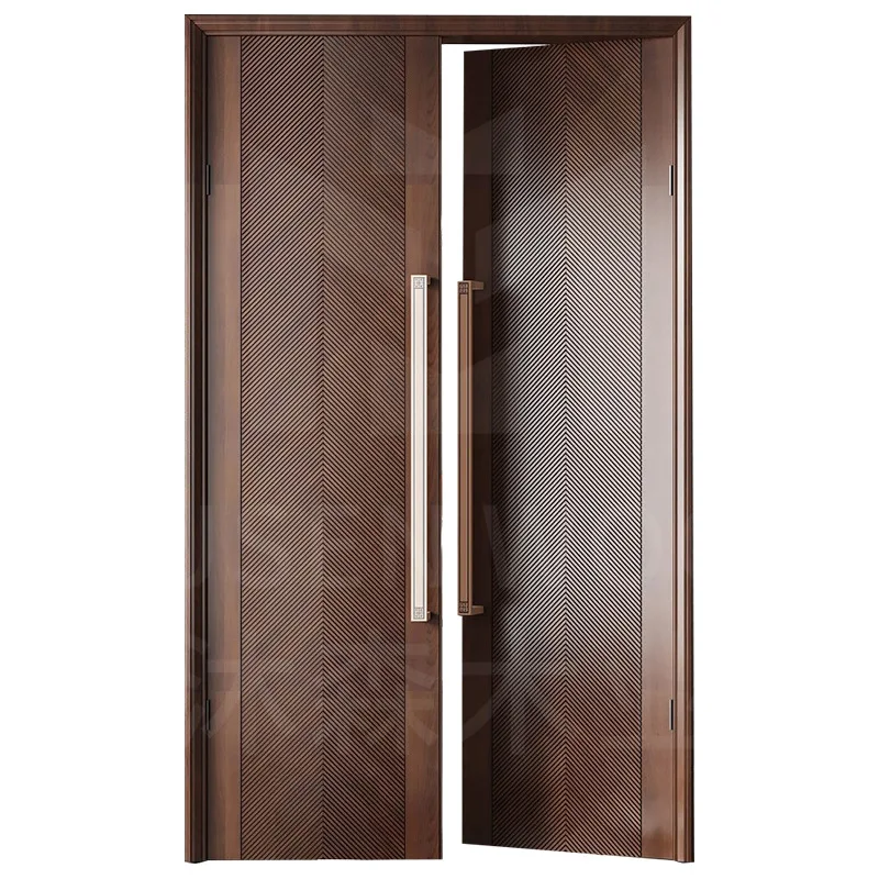 New Chinese-style solid wood villa door, double door, carved craft manufacturer customized light luxury grille anti-theft door