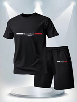 Summer Men's Sports T-shirt + Shorts 2pcs Set Casual Breathable Short Sleeve Sport Jogging Gym Training Print Clothing