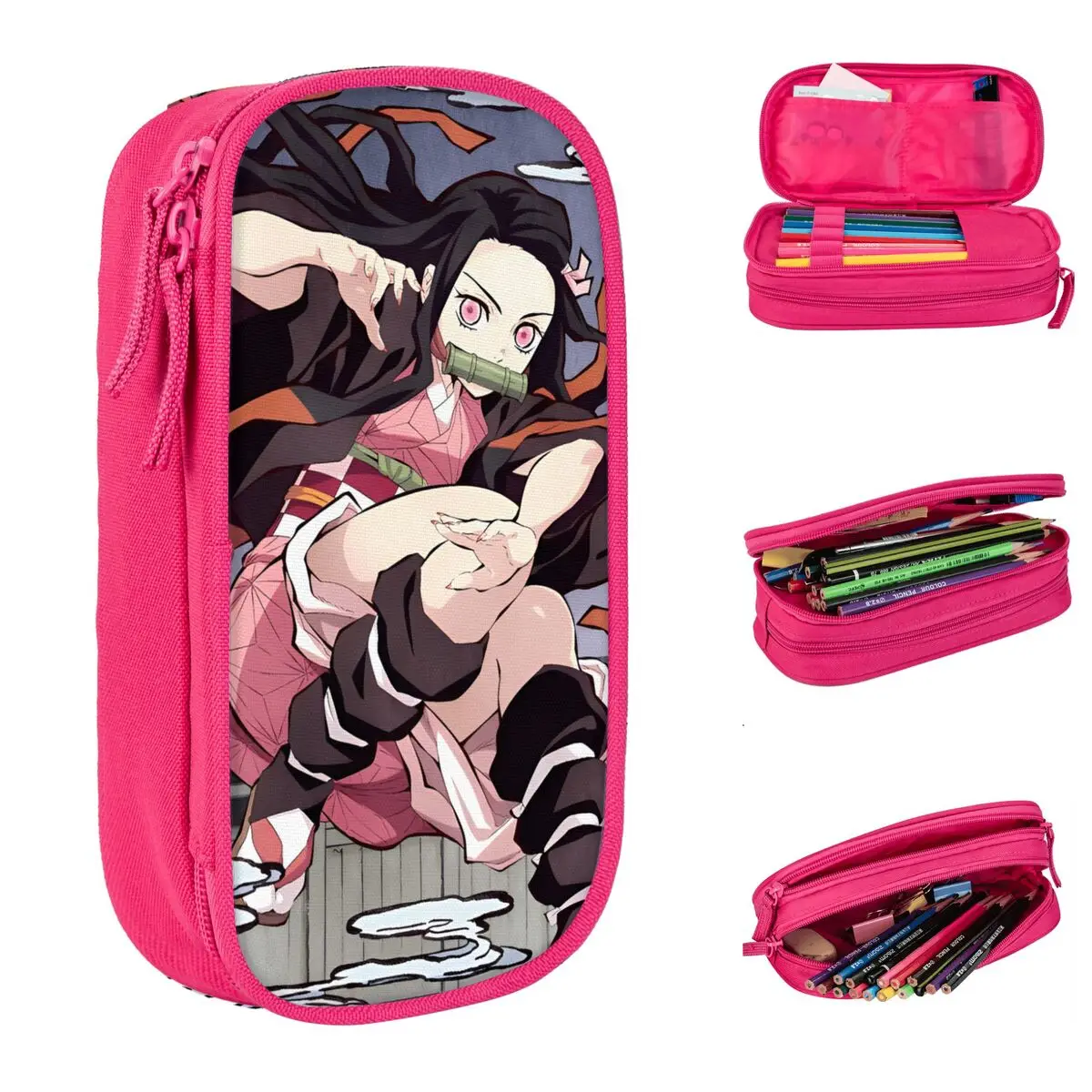 

Demons Pencil Case New Vrouwen Cute Nezuko Double Layer Pencil Pouch Girls Boys Cute Large School Pencil Cases Supplies