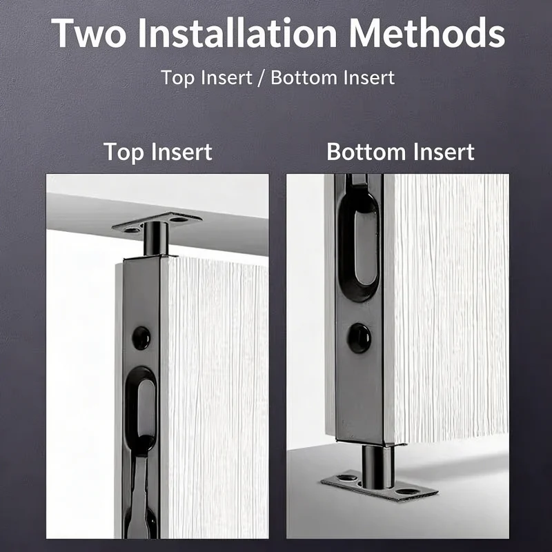 Stainless Steel Top Bottom Concealed Flush Bolt, Heaven Earth Door Insert Latch for Wooden Door, Anti-theft Security Door, Doubl