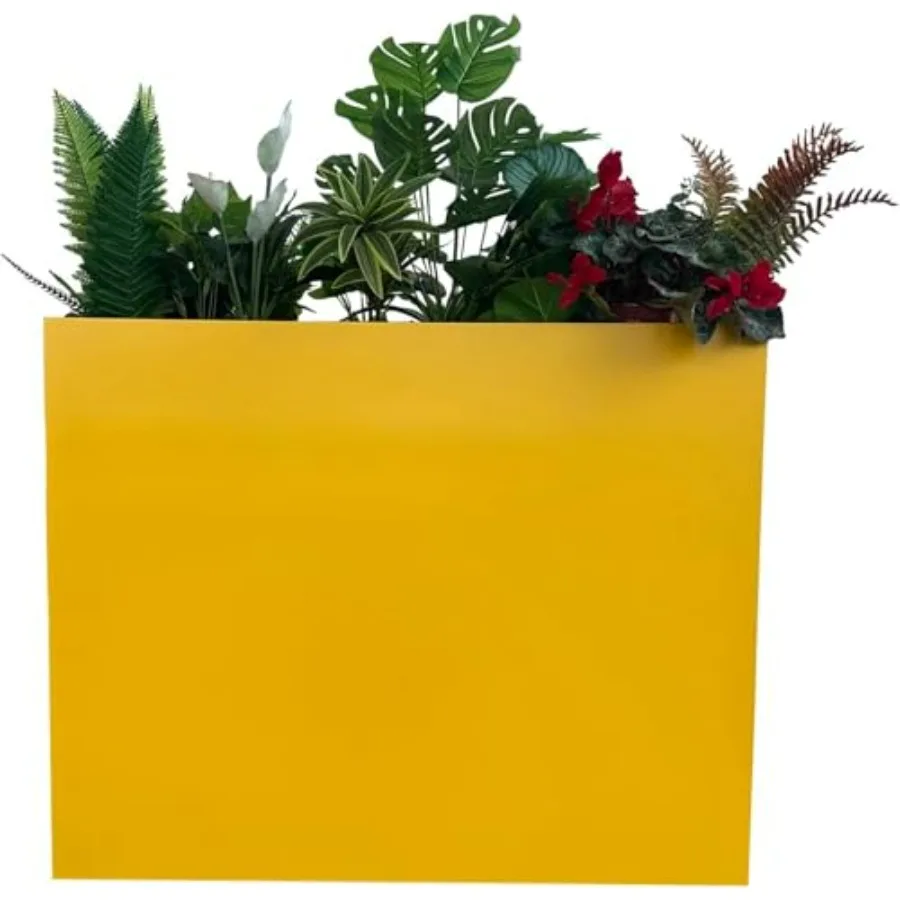 Outdoor patio/porch metal tall rectangular planter, yellow, 38 L x 13 W x 30 H, modern design, large spliced flower pot for pla