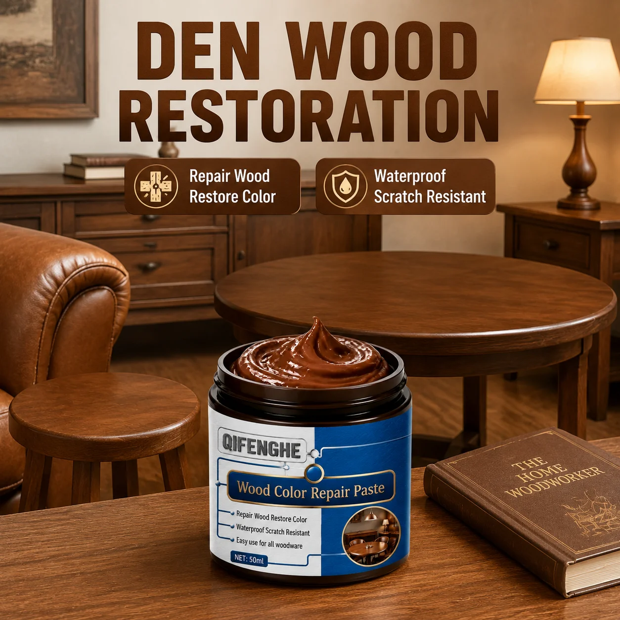 Wood Repair Paste 50ml, Furniture Scratch & Color Restorer, Waterproof, Easy to Use for All Wood Surfaces