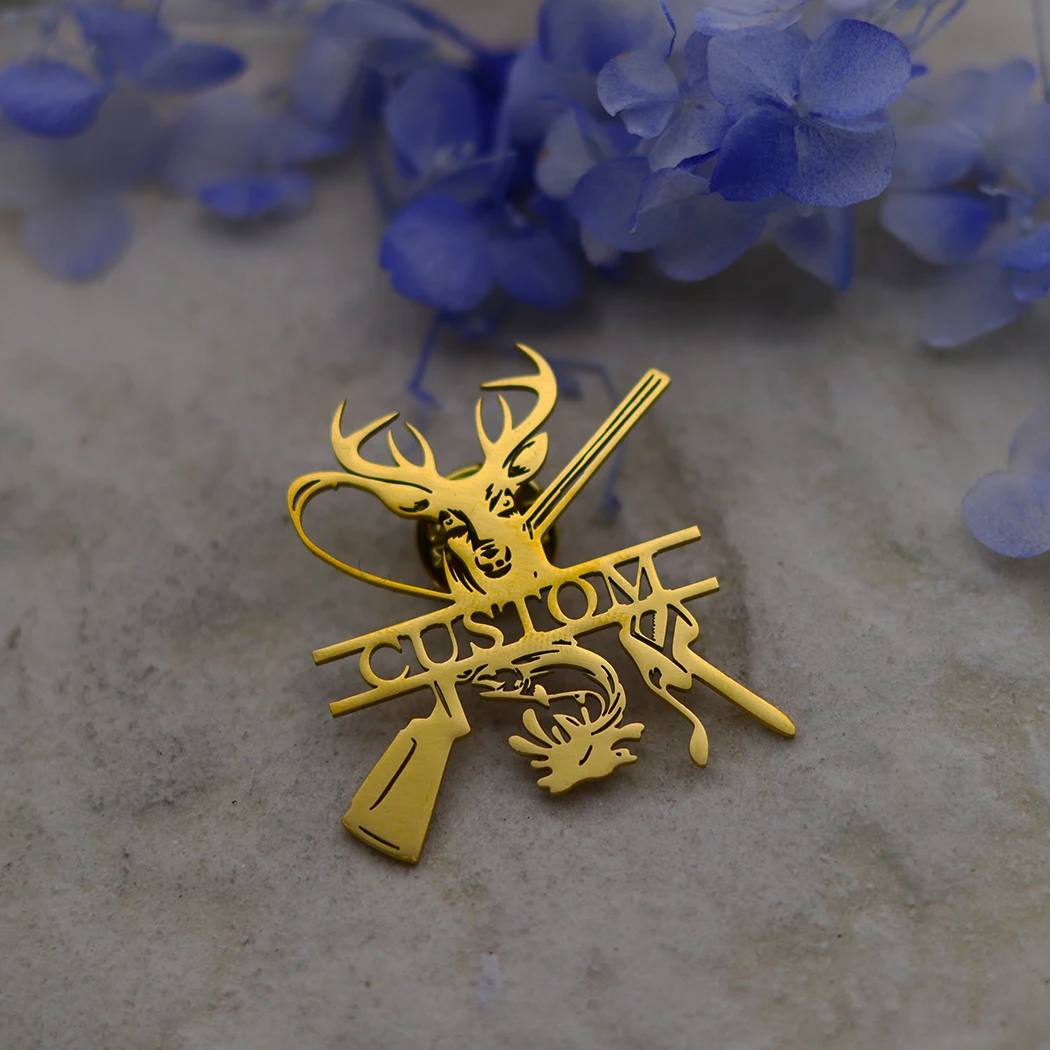 Cxwind broche com nome de cervo personalizado, broche para mulheres e homens, aço inoxidável, alfinetes da moda, crachá, placa de identificação, joias, presentes de casamentos