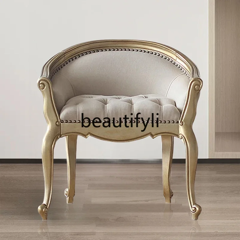 American light luxury simple dressing stool leather beech makeup chair bedroom makeup stool premium beige