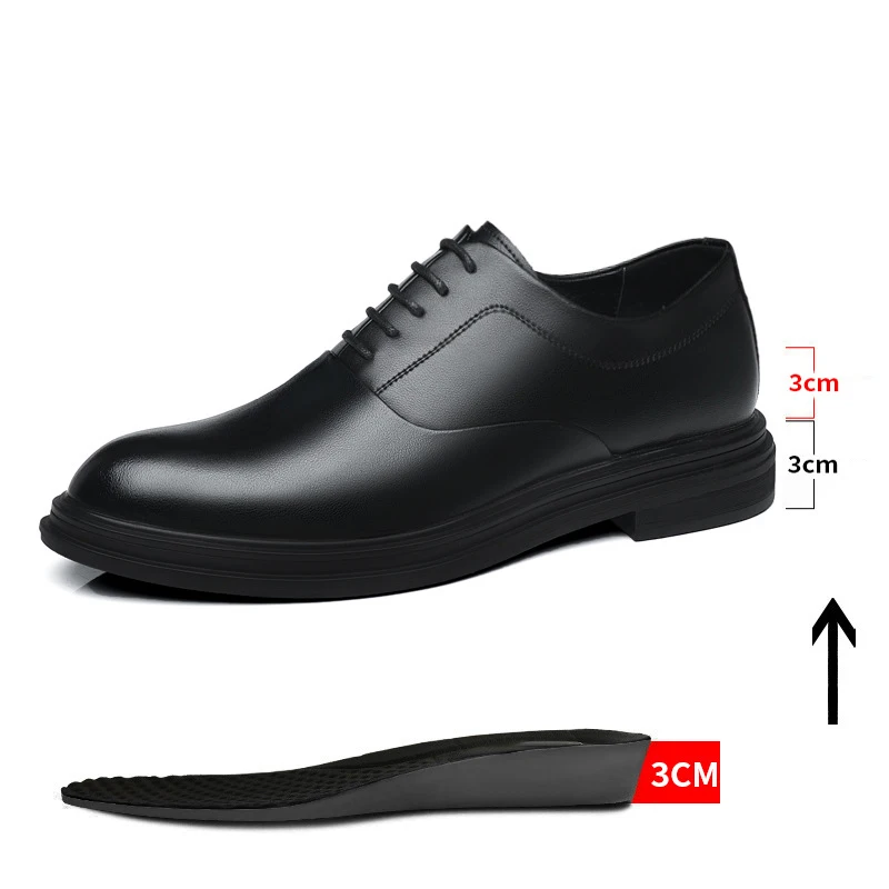 Men\'s Dress Shoes Increase 6cm Breathable Invisible Heightening Shoes Business Casual Soft Soled Men Derby Shoes