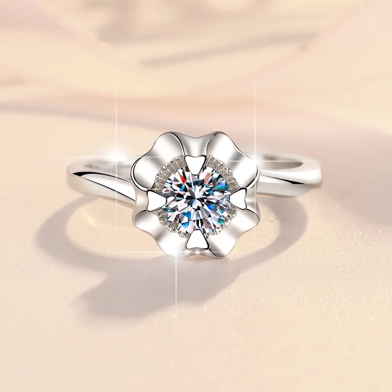 Formal gala styling matches bud twisted shank ring for women with vivid 1ct moissanite on wear-proof PT950 platinum foundation