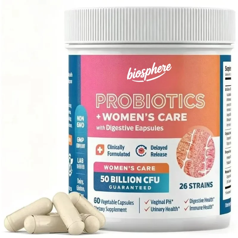 probiotic 50 billion CFU capsules containing prebiotics cranberry, hibiscus, and D-mannose-pH  urinary and intestinal health