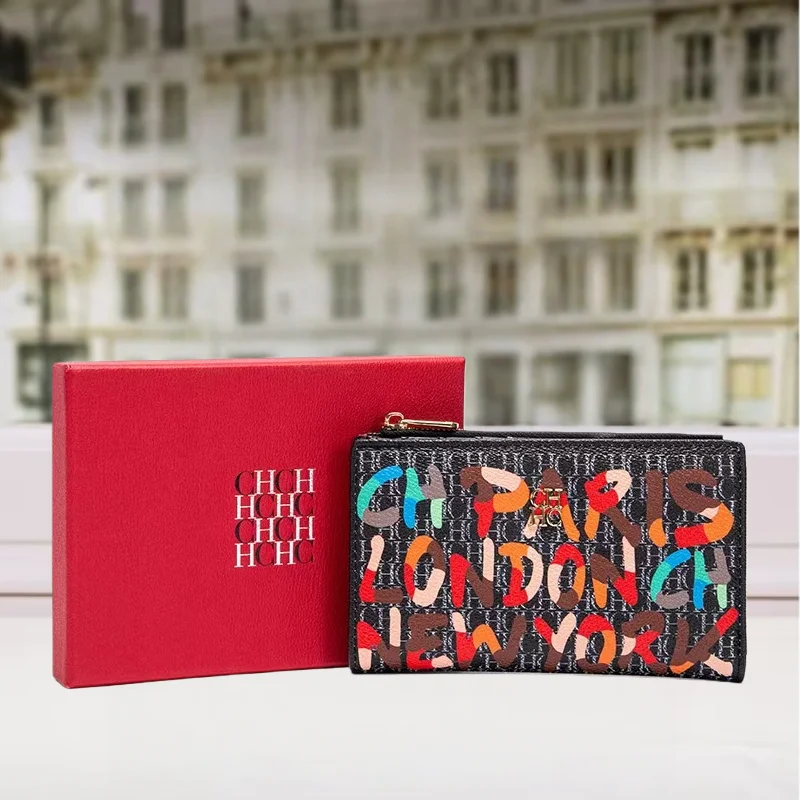CH Fashionable Ladies Wallet Small Lightweight Luxury Floral Print Niche Design Multi-Card Slot Card Holder Elegant Compact Size
