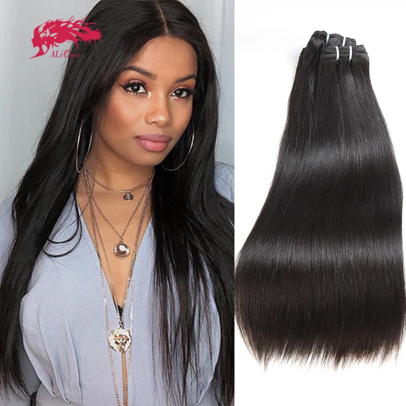 Ali Queen Hair Brazilian Straight Raw Virgin Hair Natural Color One Donor Human Hair Weft 8" to 28" Double Drawn Hair Bundle