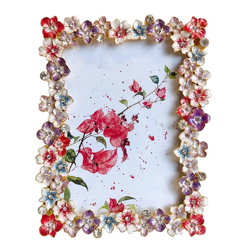 5-Inch blue and red small floral photo frame for girlfriend couple photo frame photo gift for setting the table