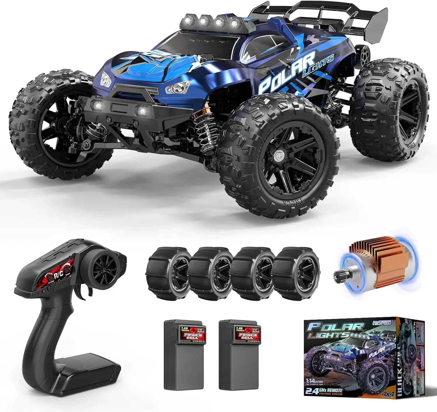 

RC Cars 1:14 All Terrain 4WD Off-Road Truck, 40+ KPH High Speed, Waterproof with 2x1300mAh Batteries
