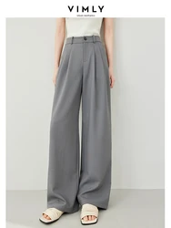 Vimly Grey Straight Loose Dress Pant Simple Wide Leg Woman Trousers 2024 Spring Full Length Suit Pants for Office Ladies M6138