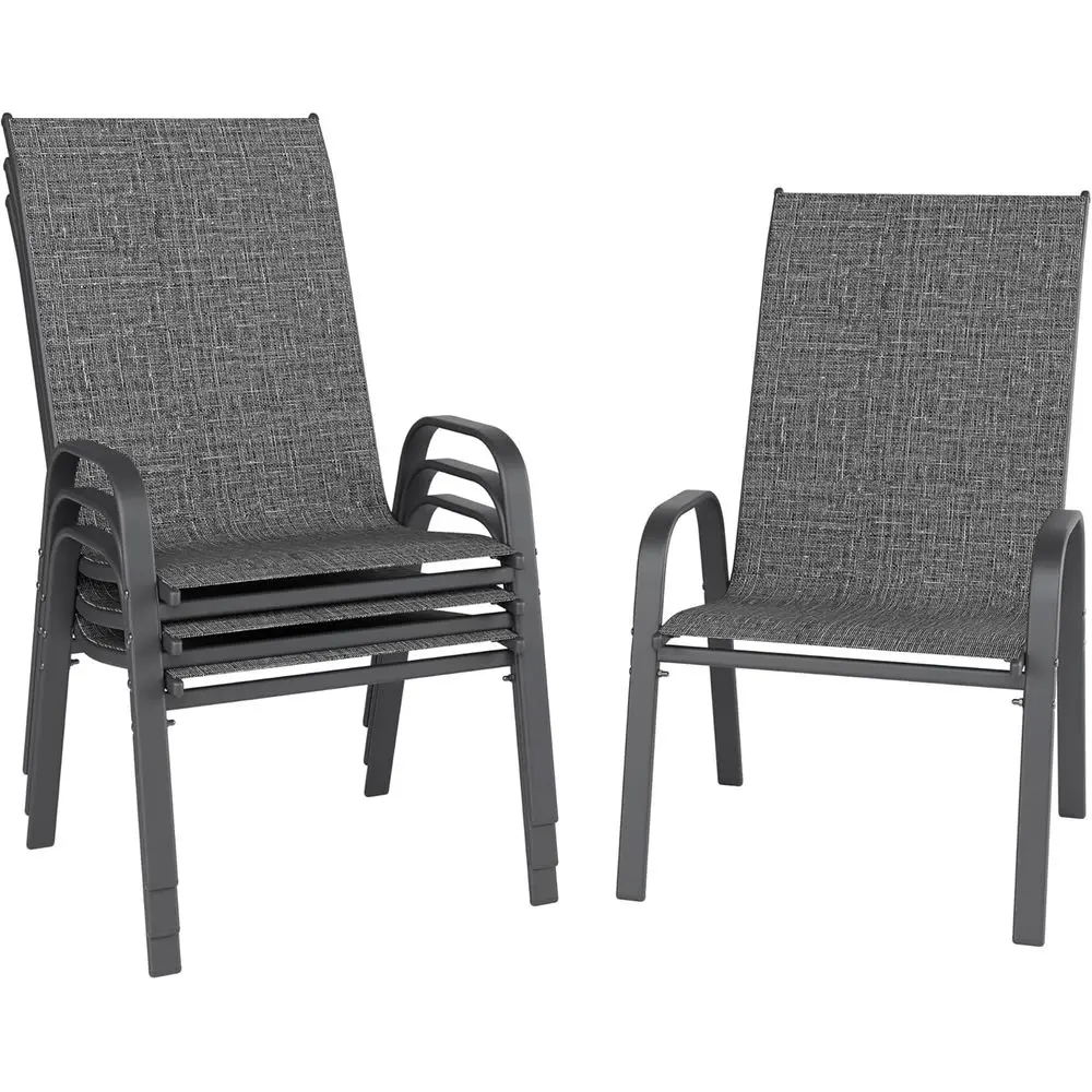 Stackable Outdoor Patio Dining Chairs Set of 4, Weather-Resistant Metal Furniture for Garden, Deck, Poolside in Grey