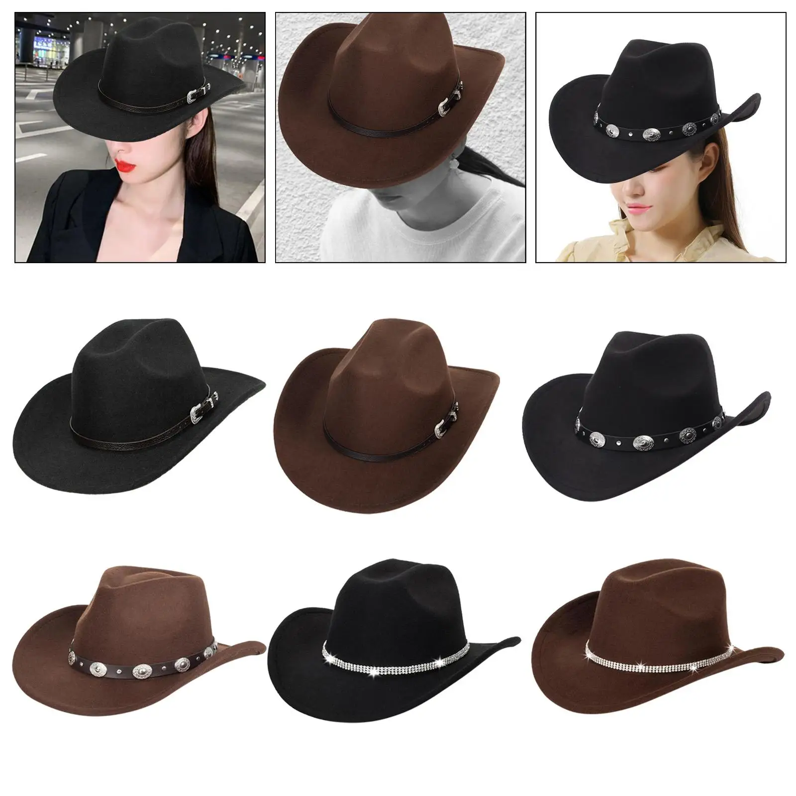 Western Cowboy Hat Sun Protection Hat Costume Accessories Wide Brim Fedora Hat for Outdoor Carnival Performance Fancy Dress image 3