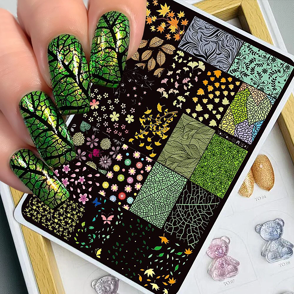 

1pcs 21style Leaf Texture 3D Nail Art Stamping Maple Leaf Ginkgo Leaf Sakura Pattern Nail Printing Stencil Gel Polish Nail Mold