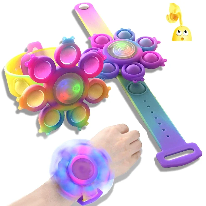 Octopus Spinning Pop Fidget Spinner Anti Stress Pops Wristband Light Bracelet Figet Toys Unique Toy Kawaii Bubble Kids Gifts
