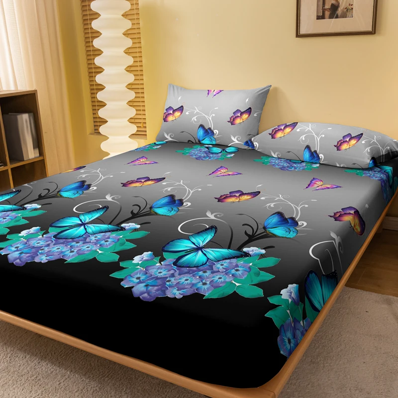 1 Piece of Flower Flying Butterfly Dance Pattern Frosted Bedsheet, Bedroom Printed Bedspread, Bedding (Excluding Pillowcases)