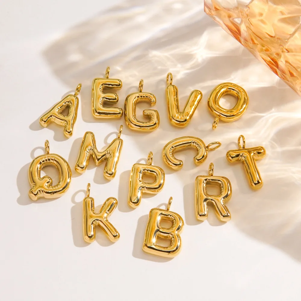 Ballon-Alphabet-Anfangsanhänger für Halskette, Armband, Edelstahl, goldfarben, Blase, englischer Buchstabe, Anhänger, Charms