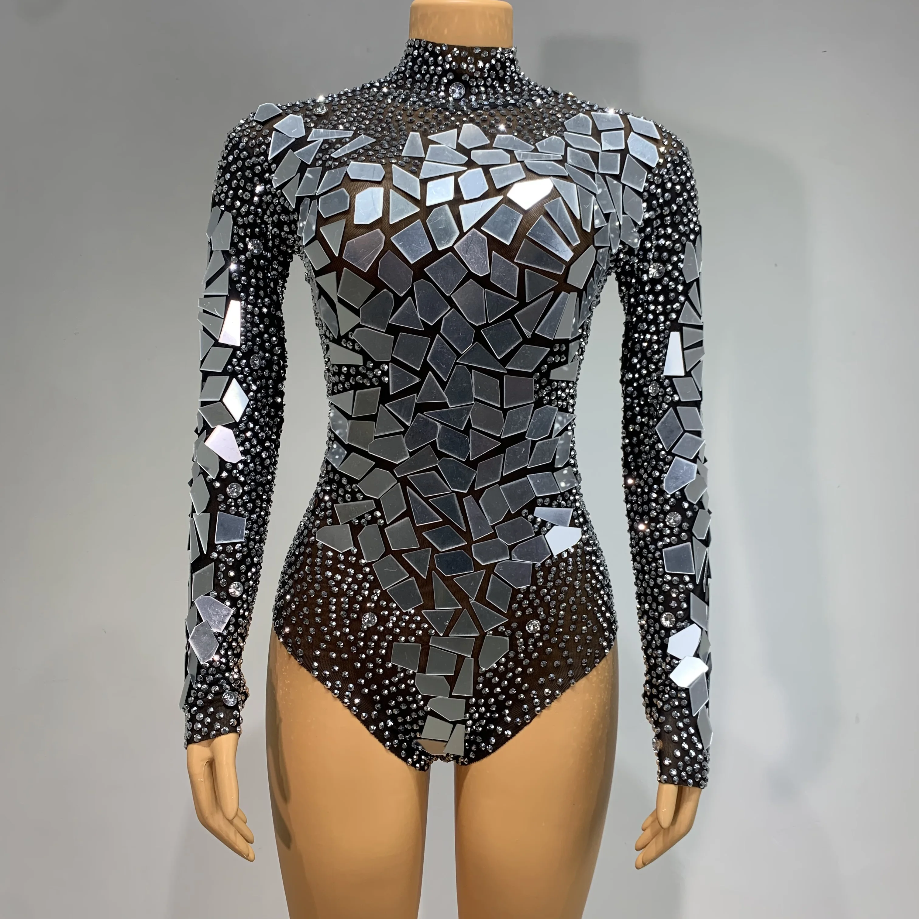 2024 Luxury Rhinestones Mirrors Sexy Sheath Bodysuit Women Nightclub DJ Performance Costume Evening Party Celebrate Stage Wear