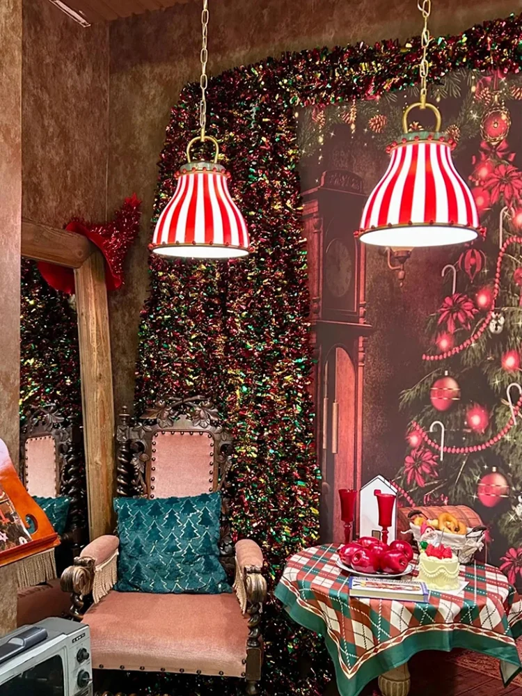 Kinder-Pendelleuchte, Retro-Farbe, Bonbon-Pendelleuchte, rote Streifen, Glas-Lampenschirm, Schlafzimmer, Wohnzimmer, Esszimmer, Art-Deco-Hängelampe