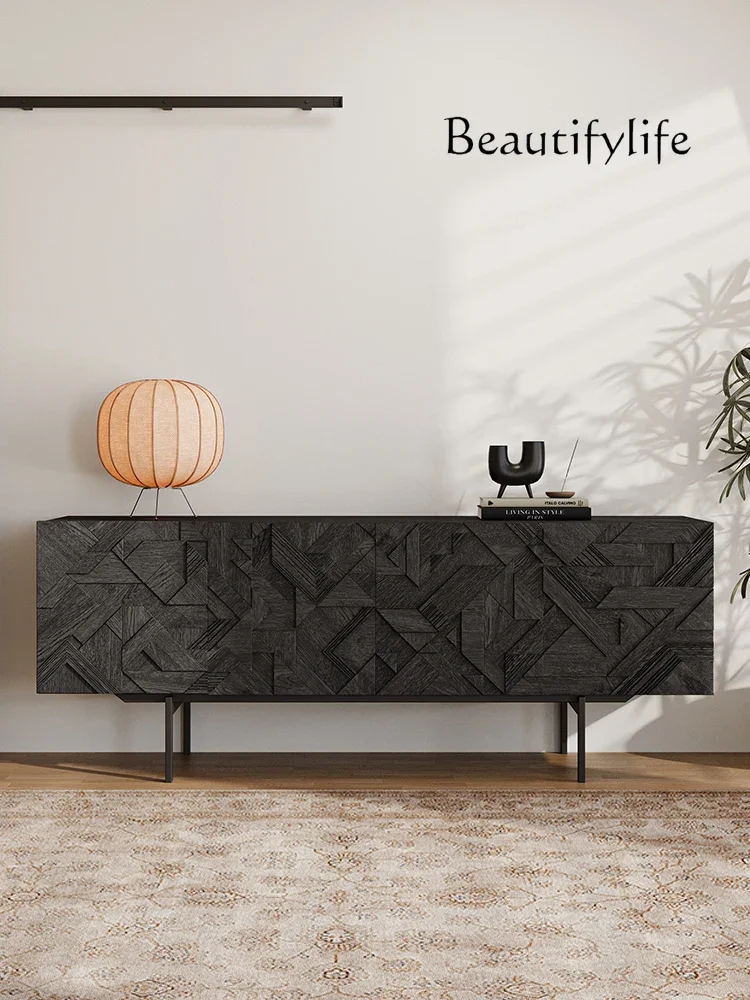 Nordic medieval industrial wind side cabinet, minimalist household dining side cabinet, floor-to-ceiling locker, black porch