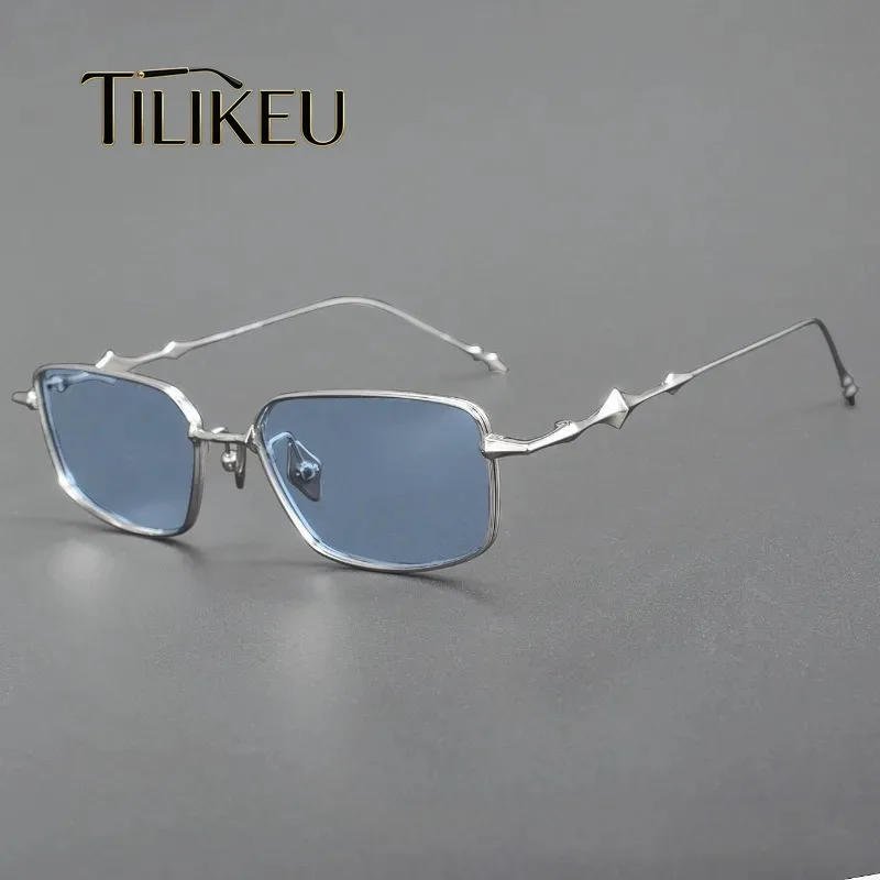 New Top Quality Pure Titanium Rectangular Frame Square Sunglasses Men Women Ultra light Fashion Korean Luxury Sunglasses UV400