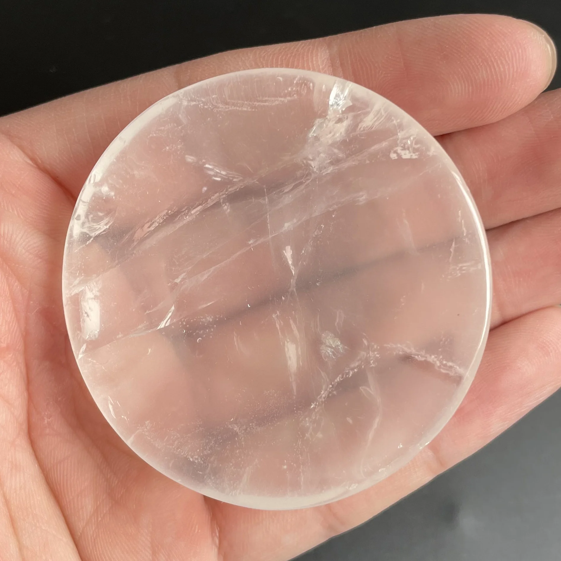 Natural Stone White Crystal Bowl Round Dish Quartz Decoration Moon Polished Rock