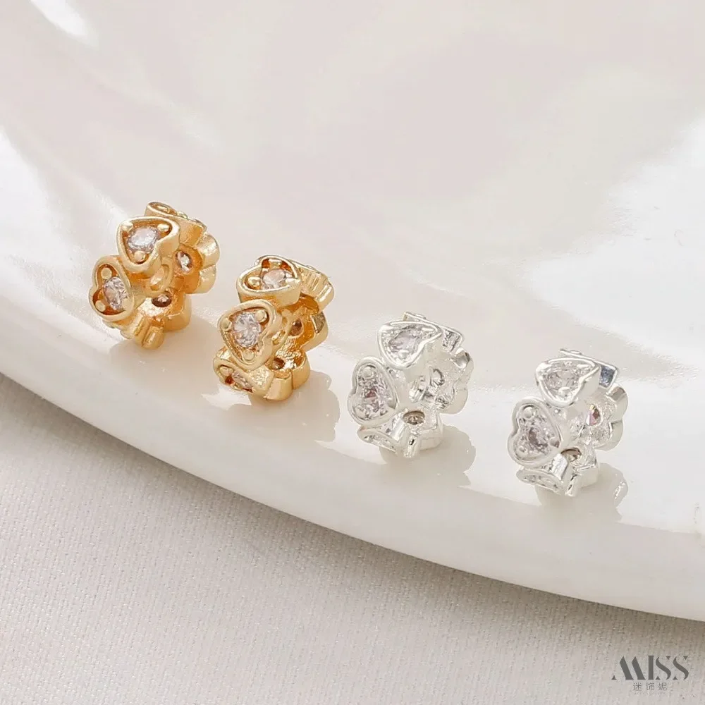 

14K Gold-packed Color-preserving Zircon Peach Heart Love Bead Ring Heart Ring Spacer DIY Bracelet Necklace Jewelry Accessories