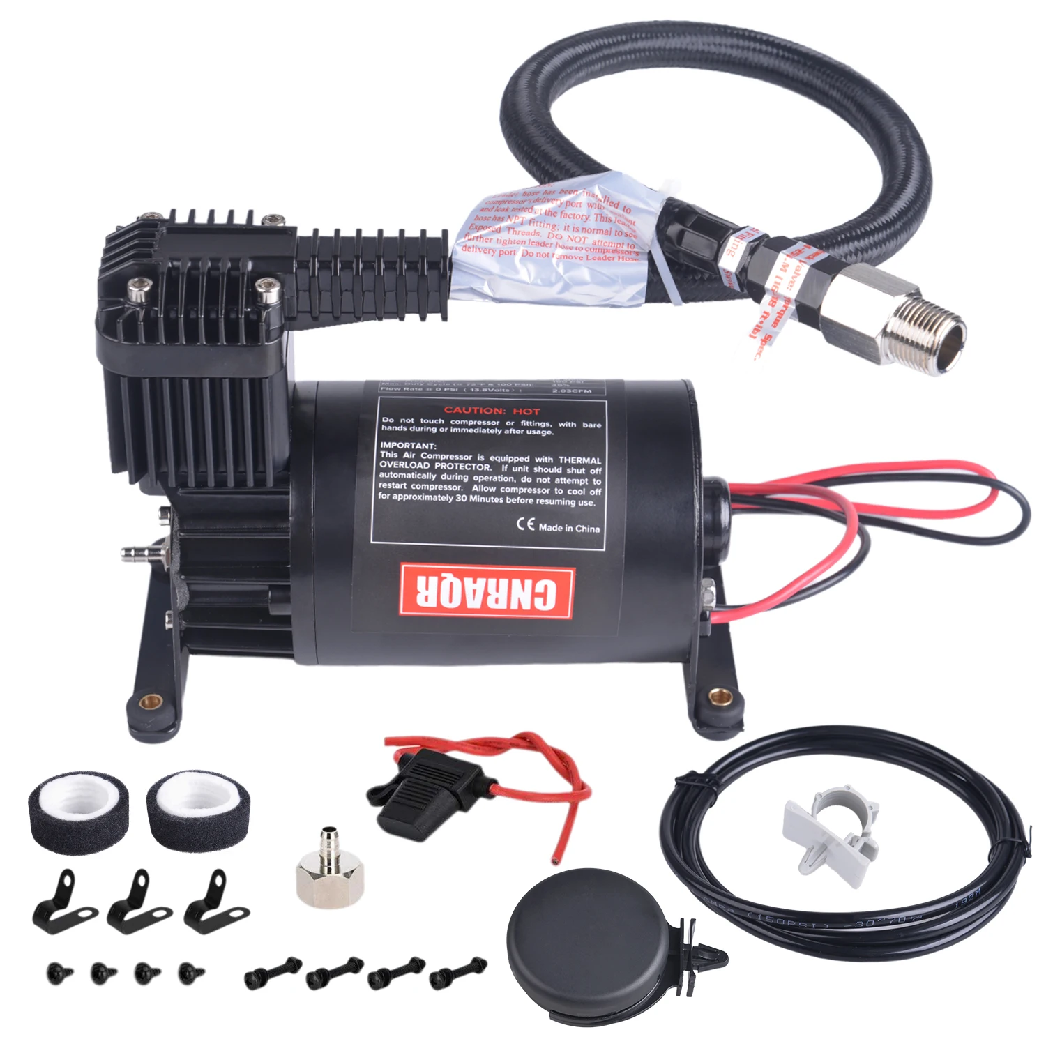 Black 150PSI 3/8NPT Heavy   Air Train Horn/Air Ride Suspension Compressor USA Stock 12V Air Pump 75DB