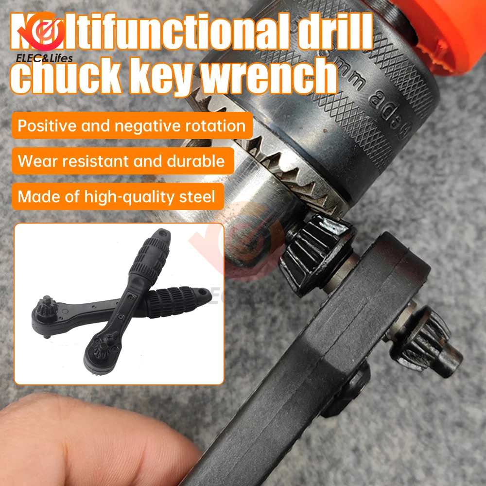 2 In 1 Ratchet Drill Chuck Key Wrench Black Bidirectional Quick Ratchet Wrench Two End Dual Use Wrench 12.7mm/17.5mm Tool