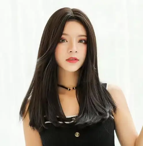 

Hot sale of synthetic wig women's medium part bangs long hair fluffy natural high temperature silk chemical fiber wig set